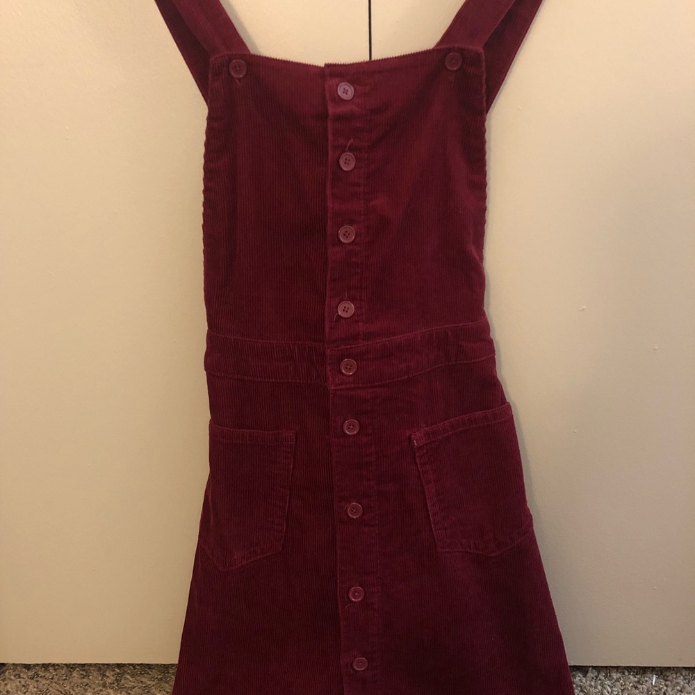 Last call -Red overall or pinafore dress
